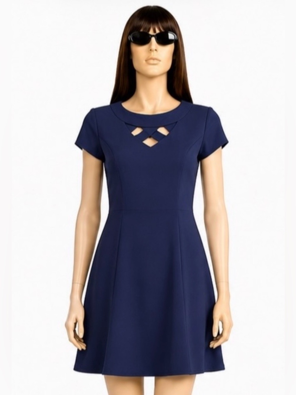 AGB Navy Blue Short Sleeves Fit & Flare Dress Size 6